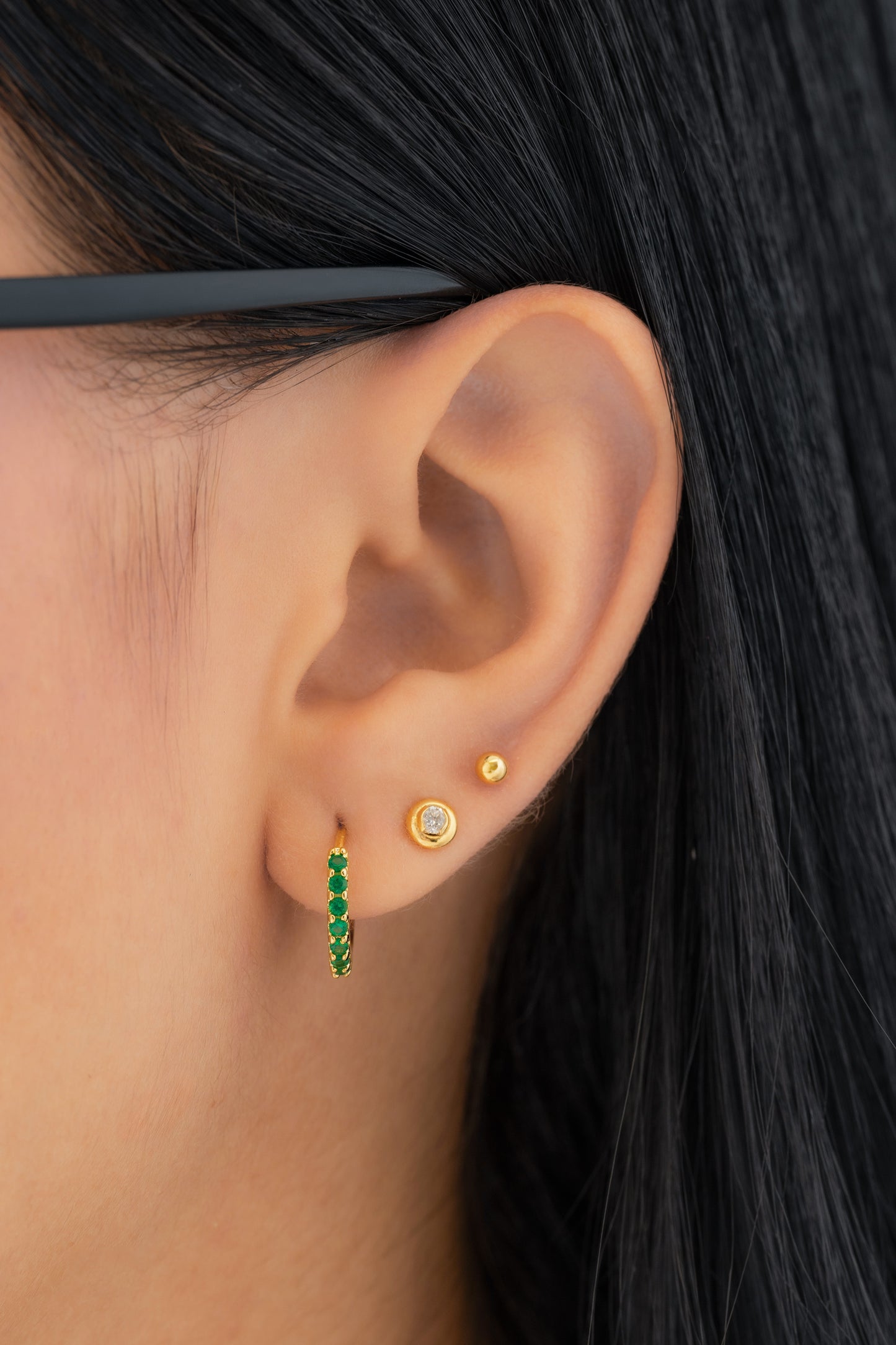 Slim Green Hoop Earrings
