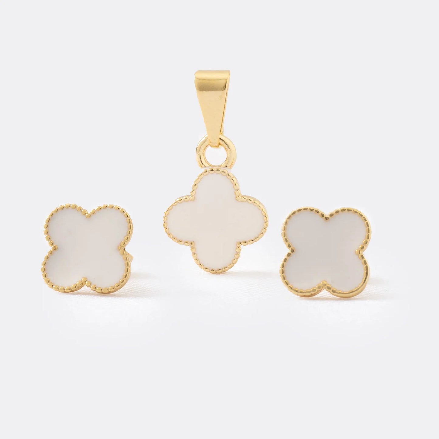 White Flower Pendant and Earrings Set