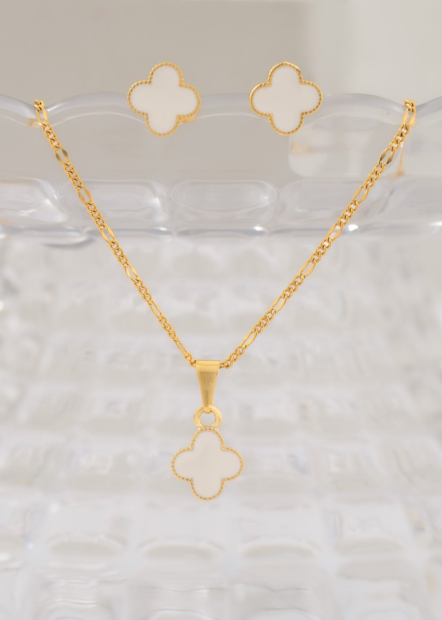 White Flower Pendant and Earrings Set