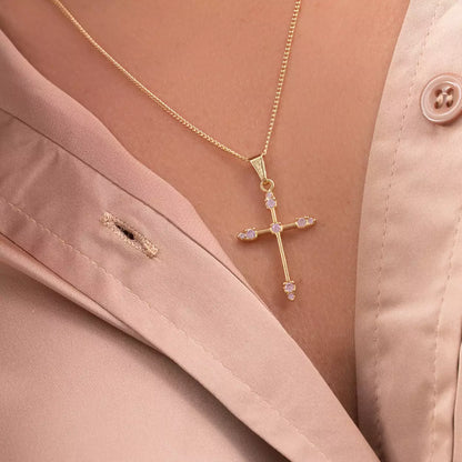 Pink Zirconia Tubular Cross Pendant