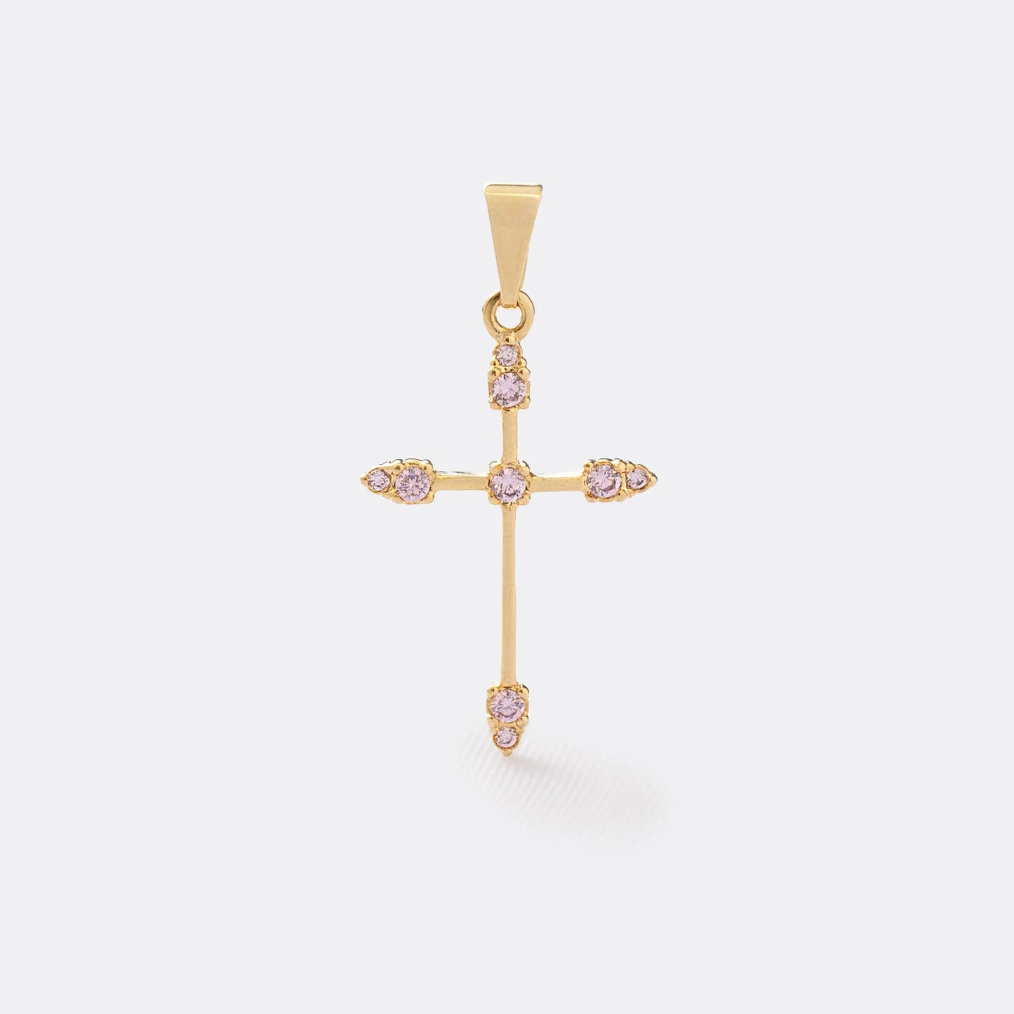 Pink Zirconia Tubular Cross Pendant