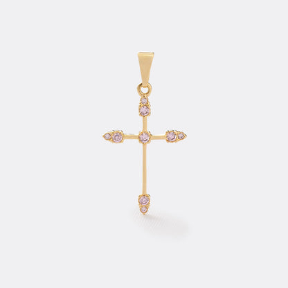 Pink Zirconia Tubular Cross Pendant
