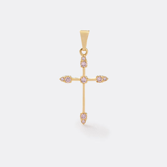 Pink Zirconia Tubular Cross Pendant